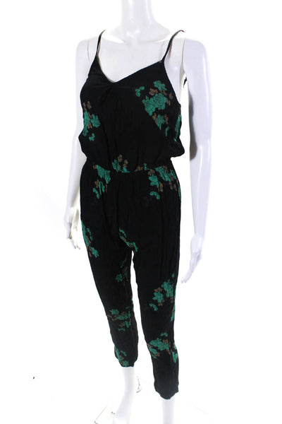 Blue Life Womens Floral Spaghetti Strap V Neck Jumpsuit Black Size S