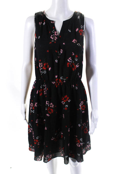 Rebecca Taylor Womens Silk Floral V Neck Sleeveless A Line Dress Black Size 6