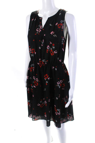 Rebecca Taylor Womens Silk Floral V Neck Sleeveless A Line Dress Black Size 6