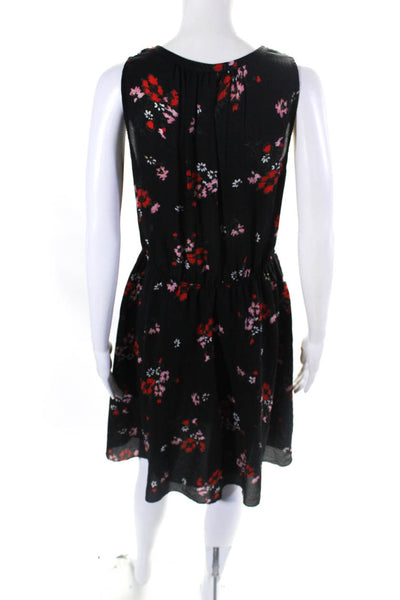 Rebecca Taylor Womens Silk Floral V Neck Sleeveless A Line Dress Black Size 6