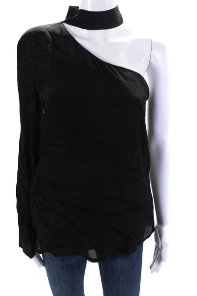 Karina Grimaldi Womens Long Sleeve One Shoulder Choker Blouse Black Size S