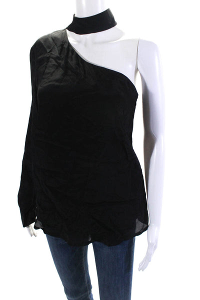 Karina Grimaldi Womens Long Sleeve One Shoulder Choker Blouse Black Size S