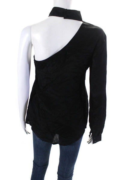 Karina Grimaldi Womens Long Sleeve One Shoulder Choker Blouse Black Size S