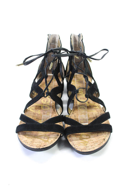 Sam Edelman Womens Suede Peep Toe Lace Up Cutout Sandals Black Size 7.5