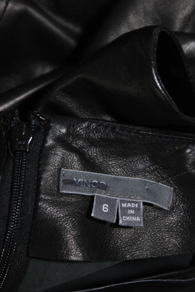 Vince Womens Leather Boat Neck Sleeveless Zip Up Shift Dress Black Size 6