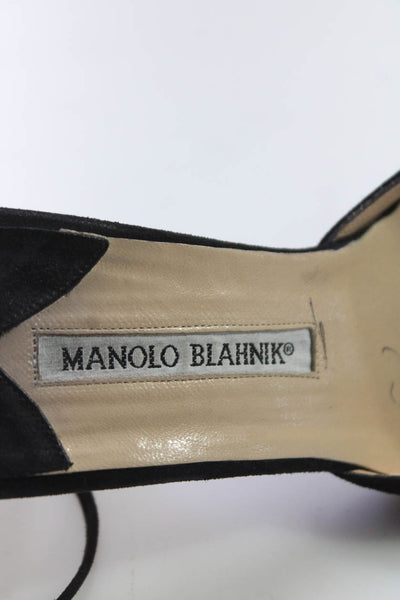 Manolo Blahnik Womens Suede Lace Up Closed Toe High Heels Black Size 37 7
