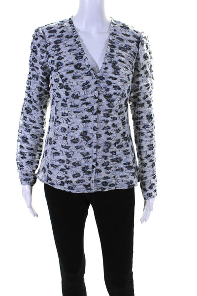 Rebecca Taylor Women's V-Neck Ruffle Glitter Cinch Floral Blouse Size 6