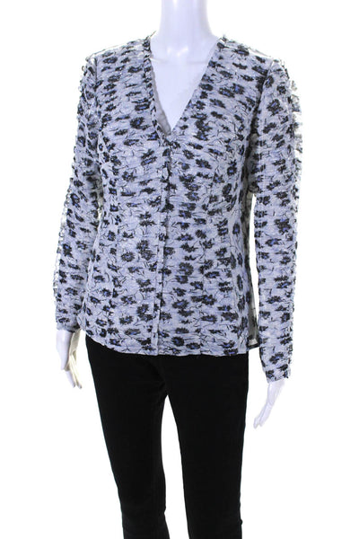 Rebecca Taylor Women's V-Neck Ruffle Glitter Cinch Floral Blouse Size 6