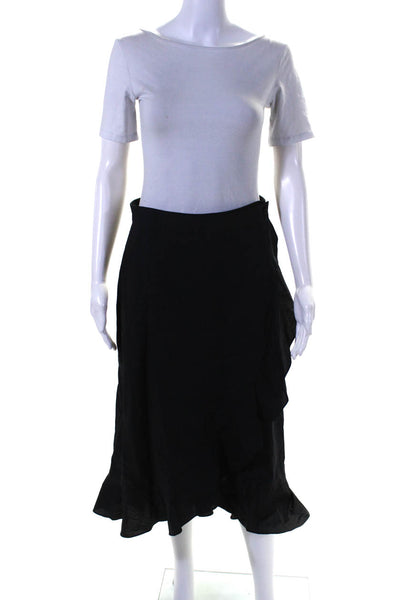 Pinko Women's Button Closure Ruffle Wrap Midi Skirt Black Size 44