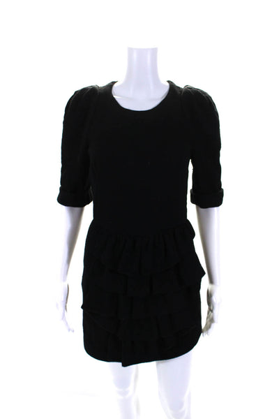 3.1 Phillip Lim Womens Black Ruffle Mesh Back 3/4 Sleeve Shift Dress Size S