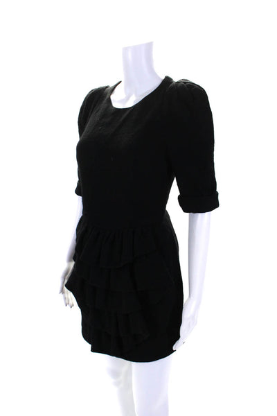 3.1 Phillip Lim Womens Black Ruffle Mesh Back 3/4 Sleeve Shift Dress Size S