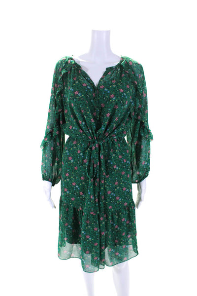 Gerard Darel Womens Floral Print Long Sleeve Ruffled Blouson Dress Green Size 40