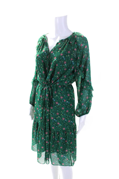 Gerard Darel Womens Floral Print Long Sleeve Ruffled Blouson Dress Green Size 40