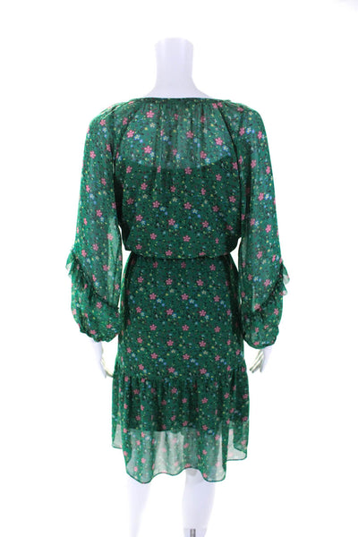 Gerard Darel Womens Floral Print Long Sleeve Ruffled Blouson Dress Green Size 40