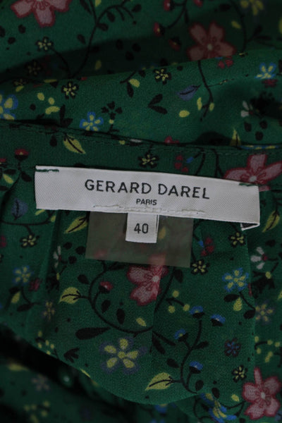 Gerard Darel Womens Floral Print Long Sleeve Ruffled Blouson Dress Green Size 40