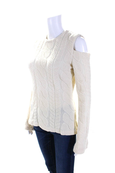 Yigal Azrouel Womens Wool Fleece Long Sleeve Cold Shoulder Knit Top Cream Size 8