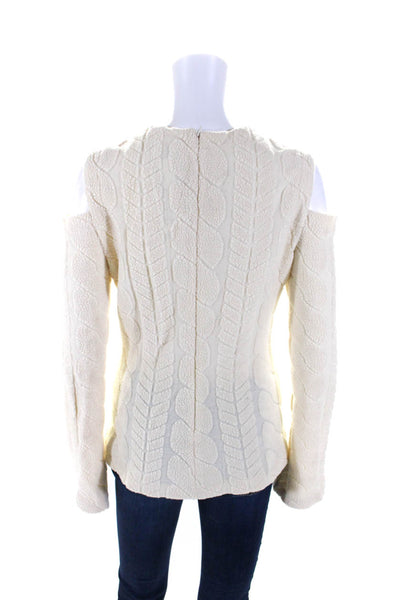 Yigal Azrouel Womens Wool Fleece Long Sleeve Cold Shoulder Knit Top Cream Size 8