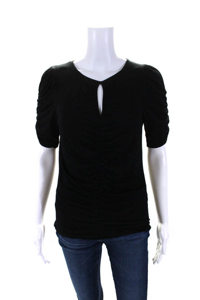 Frame Womens Jersey Knit Ruched Keyhole Front Half Sleeve Blouse Black Size S