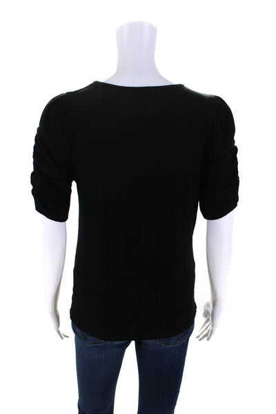 Frame Womens Jersey Knit Ruched Keyhole Front Half Sleeve Blouse Black Size S