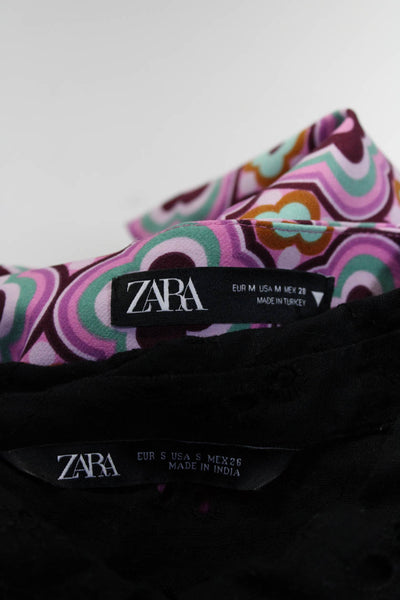 Zara Women's Long Sleeves Button Down Eyelet Tie Front Blouse Black Size S Lot 4