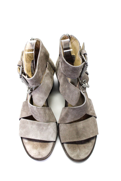 Rag & Bone Womens Ankle Buckled Strappy Zipped Block Heels Gray Size EUR37.5