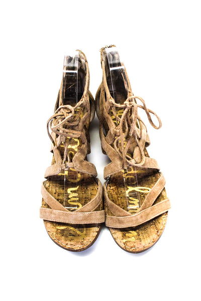 Sam Edelman Womens Suede Strappy Lace-Up Tied Zipped Sandals Brown Size 7.5