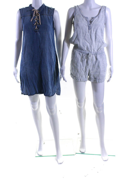 Cloth and Stone Womens Lace-Up Tied Sleeveless Dress Romper Blue Size XS S Lot 2