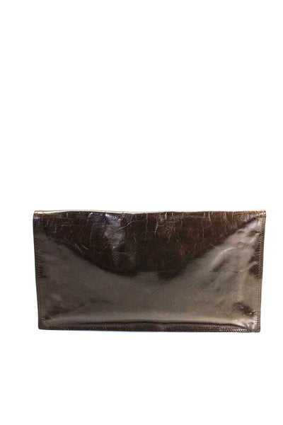 LA Bagagerie Women's Snap Closure Leather Clutch Handbag Brown Size M