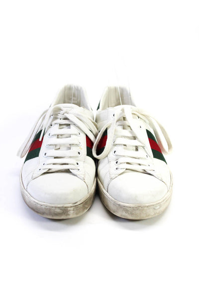 Gucci Womens Croc Embossed Trim Webbing Stripe Ace Sneakers White Green Size 7