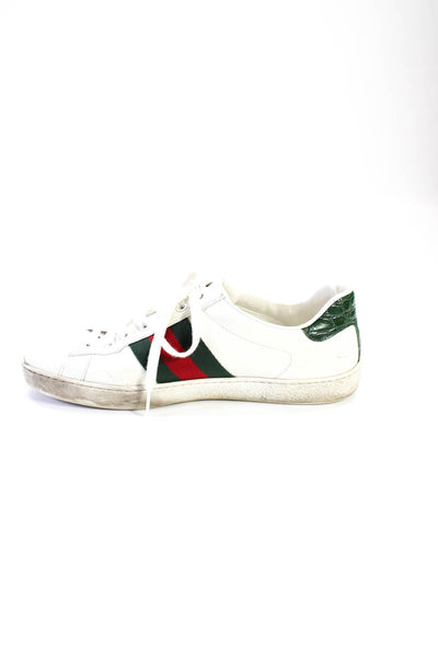 Gucci Womens Croc Embossed Trim Webbing Stripe Ace Sneakers White Green Size 7