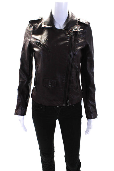 Blank NYC Women's Asymmetric Full Zip Faux Leather Moto Jacket Brown Size XS