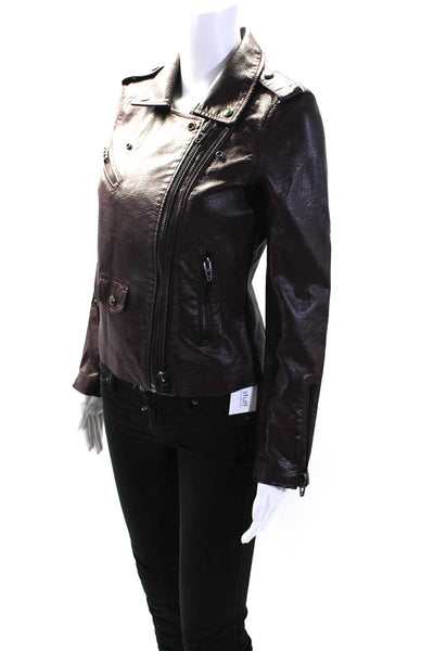 Blank NYC Women's Asymmetric Full Zip Faux Leather Moto Jacket Brown Size XS