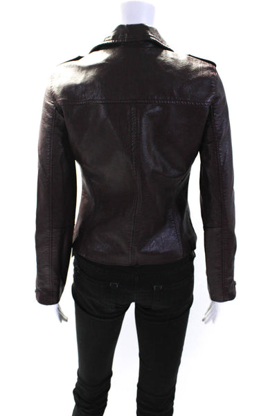 Blank NYC Women's Asymmetric Full Zip Faux Leather Moto Jacket Brown Size XS