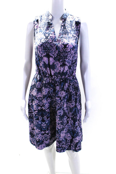 Rebecca Taylor Women's V-Neck Sleeveless Cinch Waist Floral Midi Dress Size 4