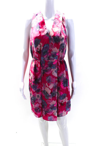 Rebecca Taylor Womens V-Neck Sleeveless Cutout Fit Flare Floral Mini Dress Size