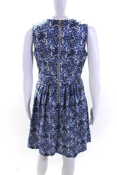 Milly Women's V-Neck Sleeveless Fit Flare Mini Dress Blue Floral Size 8