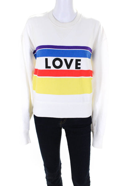 Rebecca Minkoff Womens Love Rainbow Stripe Crew Neck Sweatshirt White Medium