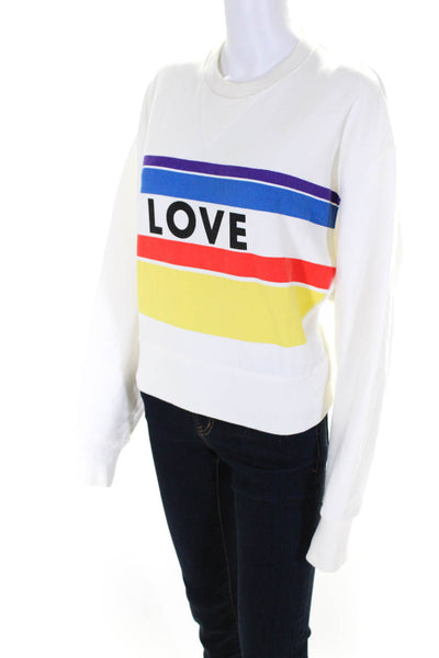 Rebecca Minkoff Womens Love Rainbow Stripe Crew Neck Sweatshirt White Medium