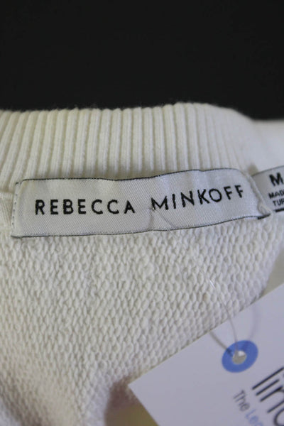 Rebecca Minkoff Womens Love Rainbow Stripe Crew Neck Sweatshirt White Medium