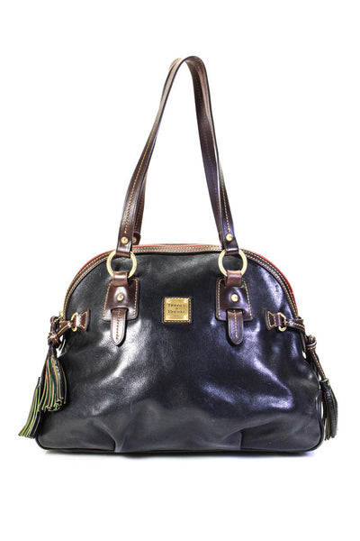 Dooney & Bourke Womens Leather Tassel Zip Top Shoulder Bag Handbag Black