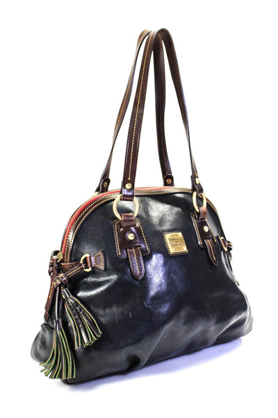 Dooney & Bourke Womens Leather Tassel Zip Top Shoulder Bag Handbag Black