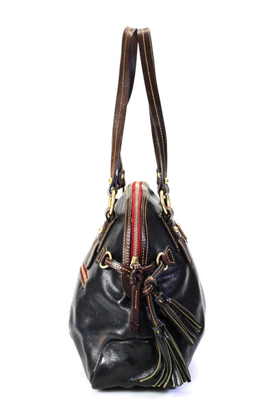 Dooney & Bourke Womens Leather Tassel Zip Top Shoulder Bag Handbag Black