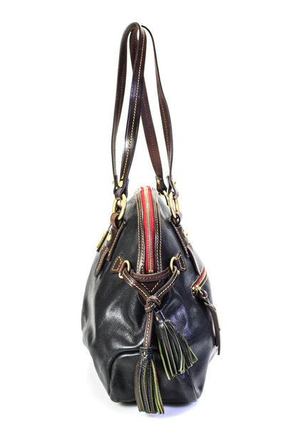 Dooney & Bourke Womens Leather Tassel Zip Top Shoulder Bag Handbag Black