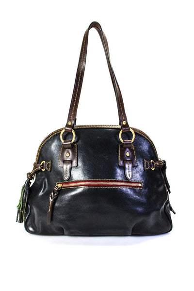 Dooney & Bourke Womens Leather Tassel Zip Top Shoulder Bag Handbag Black