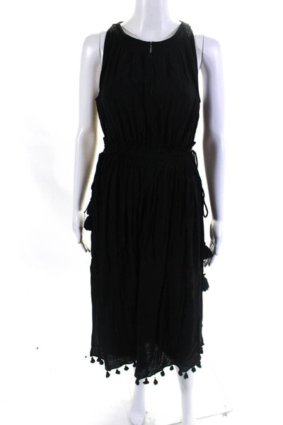 Club Monaco Womens Woven Smocked Crew Neck A-Line Maxi Dress Black Size 0