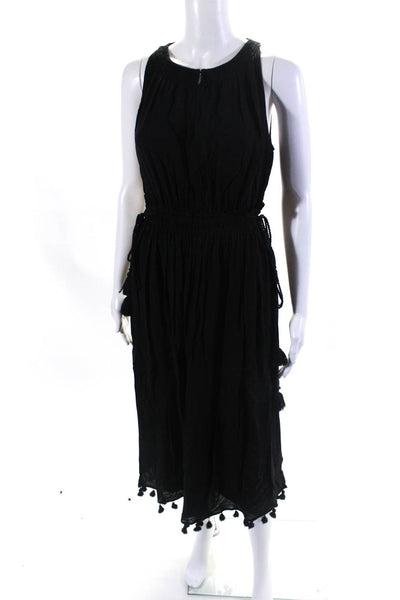 Club Monaco Womens Woven Smocked Crew Neck A-Line Maxi Dress Black Size 0