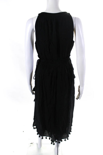 Club Monaco Womens Woven Smocked Crew Neck A-Line Maxi Dress Black Size 0