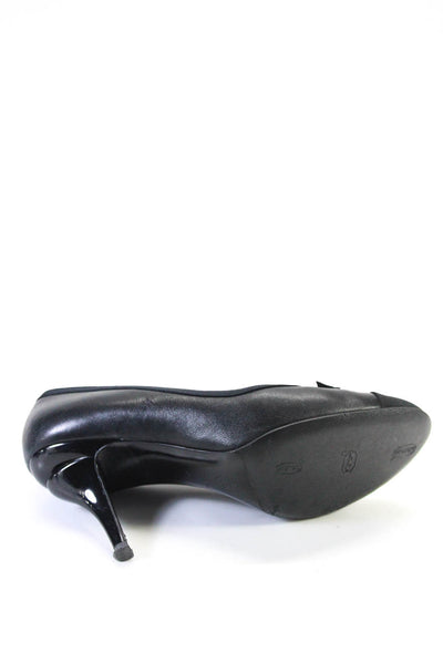 Chanel Womens Leather Twill Cap Toe Slip On Pumps High Heels Black Size 38 8