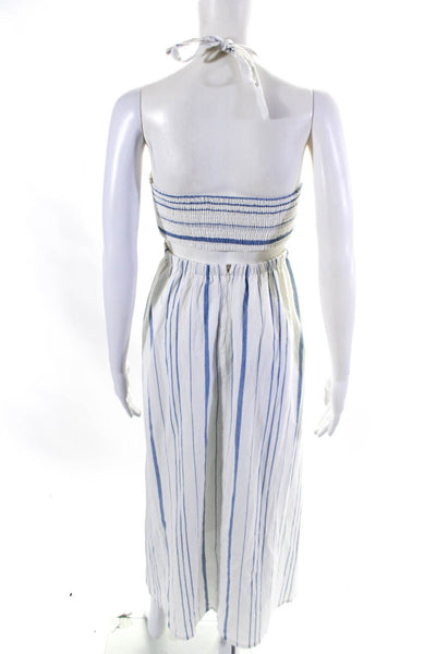 1. State Womens Cotton Striped Print Halter Neck Cut Out Dress White Size XS