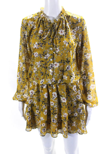 Show Me Your Mumu Womens Floral Print Long Sleeve Blouson Dress Yellow Size XS